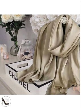 100% SILK SATIN Champagne Large Shawl Scarf Taupe Wedding Cover Up Evening Wrap